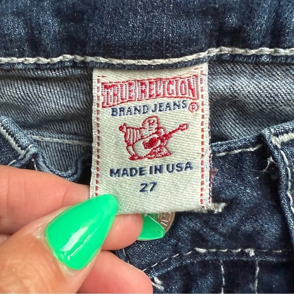 True Religion Dark Blue Straight Leg Jeans Size 27 Low Rise Casual Streetwear - Picture 3 of 14